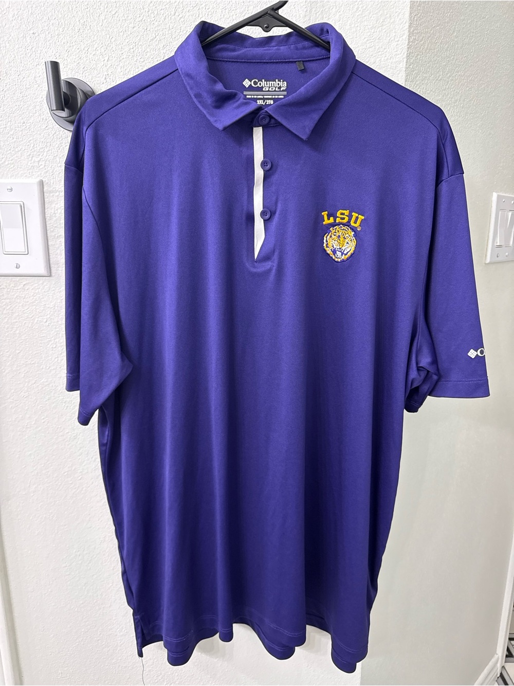 Columbia Omni Wick Purple LSU Embroidered Performance Golf Polo XXL